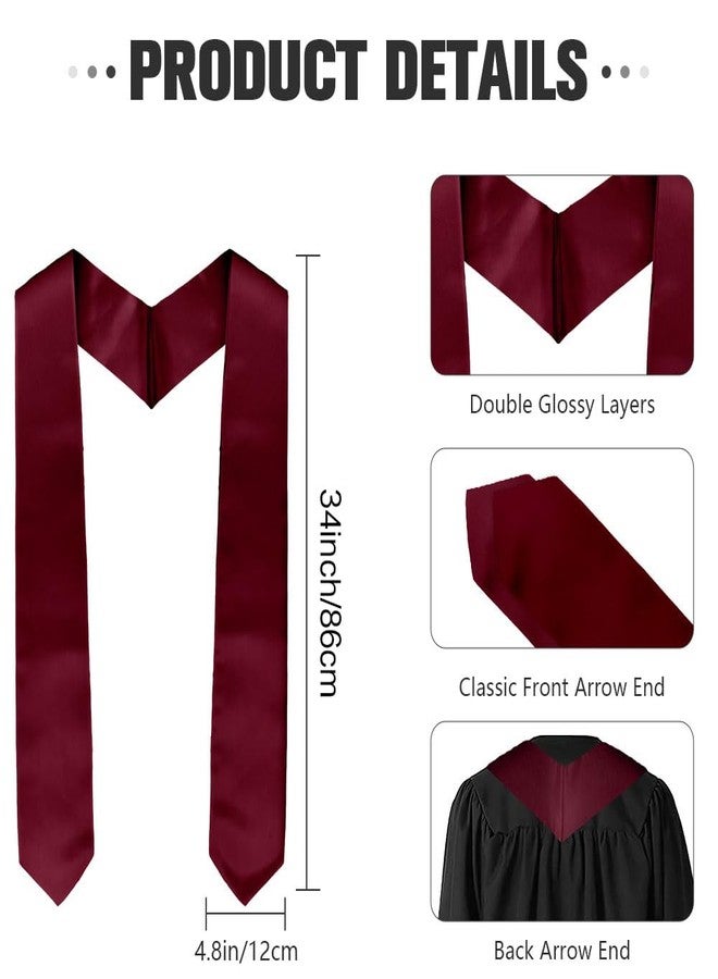 Linsuminn Maroon Graduation Stole, Plain Graduation Sash, Unisex Adult Class of 2025 Graduation Stole, Maroon Honors Graduation Stoles Sash Graduation Shawl Sublimation Stoles for Graduation Ceremony 70" Long - Image 2